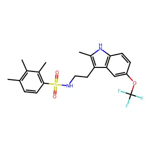 2,3,4-trimethyl-N-{2-[2-methyl-5-(trifluoromethoxy)-1H-indol-3-yl]ethyl}benzenesulfonamide structure
