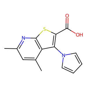 4,6-dimethyl-3-(1H-pyrrol-1-yl)thieno[2,3-b]pyridine-2-carboxylic acid structure