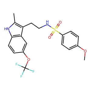 4-methoxy-N-{2-[2-methyl-5-(trifluoromethoxy)-1H-indol-3-yl]ethyl}benzene-1-sulfonamide structure