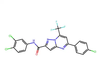 5-(4-chlorophenyl)-N-(3,4-dichlorophenyl)-7-(trifluoromethyl)pyrazolo[1,5-a]pyrimidine-2-carboxamide structure