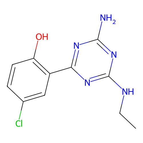 2-[4-Amino-6-(ethylamino)-1,3,5-triazin-2-yl]-4-chlorophenol structure