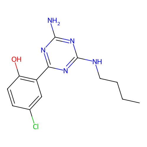 2-[4-Amino-6-(butylamino)-1,3,5-triazin-2-yl]-4-chlorophenol structure