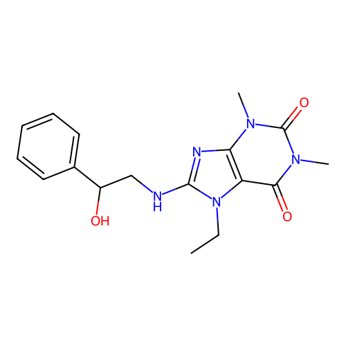 7-ethyl-8-[(2-hydroxy-2-phenylethyl)amino]-1,3-dimethyl-3,7-dihydro-1H-purine-2,6-dione structure