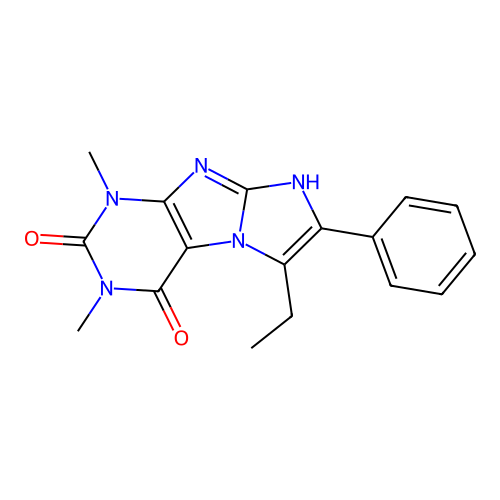 6-ethyl-1,3-dimethyl-7-phenyl-1H-imidazo[2,1-f]purine-2,4(3H,8H)-dione structure