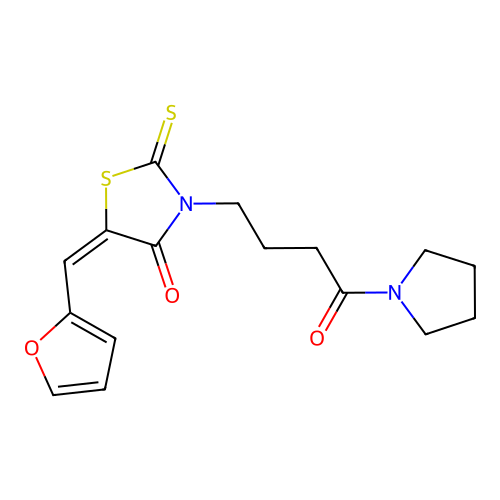 (E)-5-(furan-2-ylmethylene)-3-(4-oxo-4-(pyrrolidin-1-yl)butyl)-2-thioxothiazolidin-4-one structure