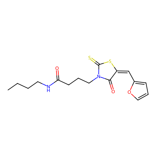 (E)-N-butyl-4-(5-(furan-2-ylmethylene)-4-oxo-2-thioxothiazolidin-3-yl)butanamide structure