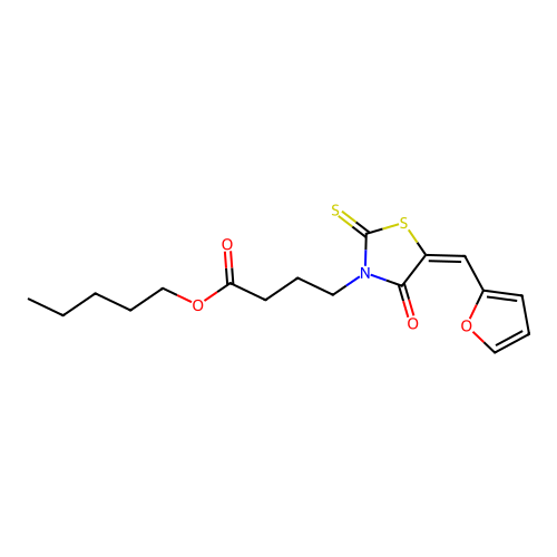 (E)-pentyl 4-(5-(furan-2-ylmethylene)-4-oxo-2-thioxothiazolidin-3-yl)butanoate structure