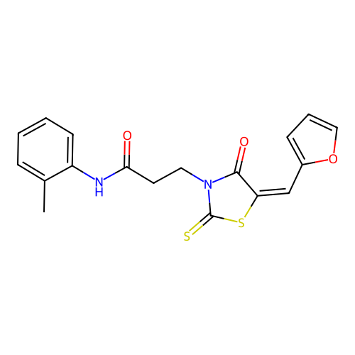 (E)-3-(5-(furan-2-ylmethylene)-4-oxo-2-thioxothiazolidin-3-yl)-N-(o-tolyl)propanamide structure