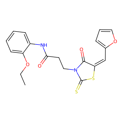 (E)-N-(2-ethoxyphenyl)-3-(5-(furan-2-ylmethylene)-4-oxo-2-thioxothiazolidin-3-yl)propanamide structure