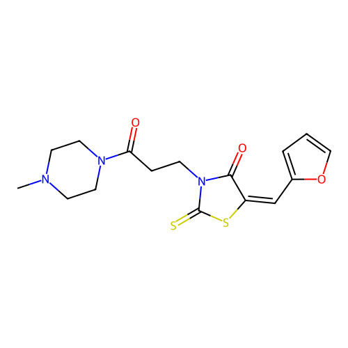 (E)-5-(furan-2-ylmethylene)-3-(3-(4-methylpiperazin-1-yl)-3-oxopropyl)-2-thioxothiazolidin-4-one structure