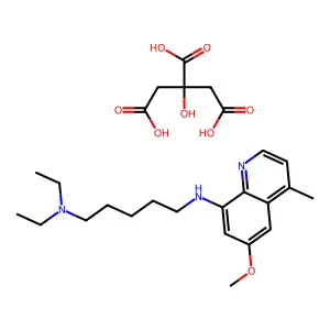 Diethyl(5-((6-methoxy-4-methyl(8-quinolyl))amino)pentyl)amine, 2-hydroxypropane-1,2,3-tricarboxylic acid structure