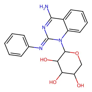 (2E)-1-Pentopyranosyl-2-(phenylimino)-1,2-dihydroquinazolin-4-amine structure