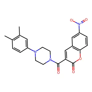 3-[4-(3,4-dimethylphenyl)piperazine-1-carbonyl]-6-nitro-2H-chromen-2-one structure