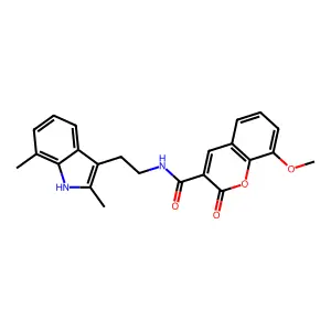 N-[2-(2,7-dimethyl-1H-indol-3-yl)ethyl]-8-methoxy-2-oxochromene-3-carboxamide structure