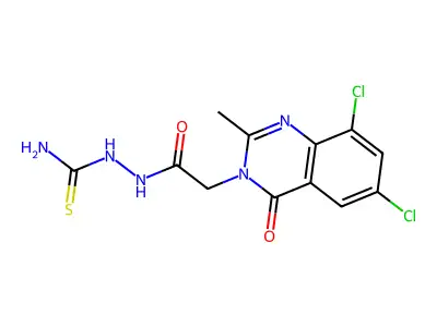 [[2-(6,8-Dichloro-2-methyl-4-oxo-quinazolin-3-yl)acetyl]amino]thiourea structure