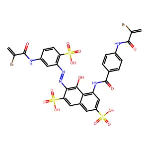 5-((4-((2-Bromo-1-oxoallyl)amino)benzoyl)amino)-3-((5-((2-bromo-1-oxoallyl)amino)-2-sulphophenyl)azo)-4-hydroxynaphthalene-2,7-disulphonic acid structure