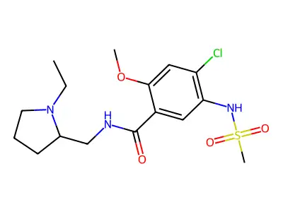 N-((1-Ethyl-2-pyrrolidinyl)methyl)-2-methoxy-4-chloro-5-methanesulfonamidobenzamide structure