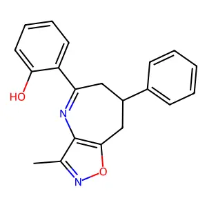 2-(3-methyl-7-phenyl-7,8-dihydro-6H-[1,2]oxazolo[4,5-b]azepin-5-yl)phenol structure