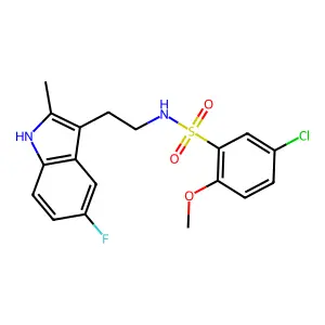 5-chloro-N-[2-(5-fluoro-2-methyl-1H-indol-3-yl)ethyl]-2-methoxybenzene-1-sulfonamide structure