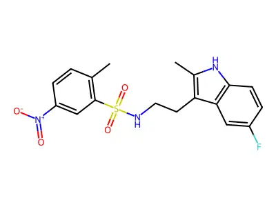N-[2-(5-fluoro-2-methyl-1H-indol-3-yl)ethyl]-2-methyl-5-nitrobenzene-1-sulfonamide structure