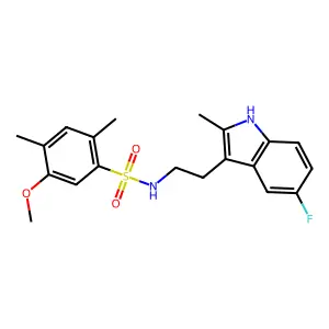 N-[2-(5-fluoro-2-methyl-1H-indol-3-yl)ethyl]-5-methoxy-2,4-dimethylbenzene-1-sulfonamide structure