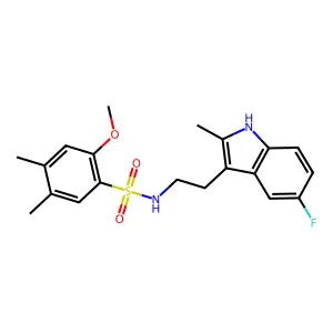 N-[2-(5-fluoro-2-methyl-1H-indol-3-yl)ethyl]-2-methoxy-4,5-dimethylbenzene-1-sulfonamide structure