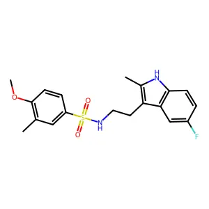 N-[2-(5-fluoro-2-methyl-1H-indol-3-yl)ethyl]-4-methoxy-3-methylbenzene-1-sulfonamide structure
