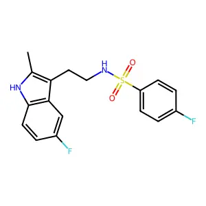 4-fluoro-N-[2-(5-fluoro-2-methyl-1H-indol-3-yl)ethyl]benzenesulfonamide structure