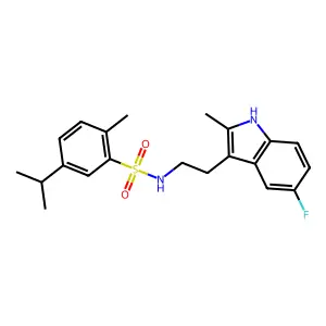 N-[2-(5-fluoro-2-methyl-1H-indol-3-yl)ethyl]-2-methyl-5-(propan-2-yl)benzene-1-sulfonamide structure
