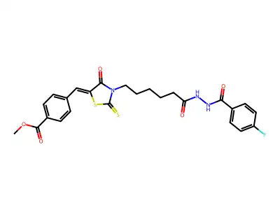5-[[4-(Methoxycarbonyl)phenyl]methylene]-4-oxo-2-thioxo-3-thiazolidinehexanoic acid 2-(4-fluorobenzoyl)hydrazide structure