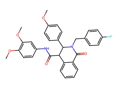 N-(3,4-dimethoxyphenyl)-2-[(4-fluorophenyl)methyl]-3-(4-methoxyphenyl)-1-oxo-3,4-dihydroisoquinoline-4-carboxamide structure