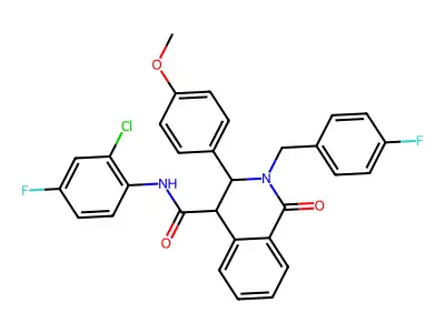N-(2-chloro-4-fluorophenyl)-2-[(4-fluorophenyl)methyl]-3-(4-methoxyphenyl)-1-oxo-3,4-dihydroisoquinoline-4-carboxamide structure