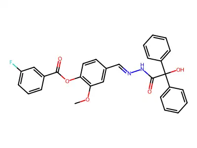4-({2-[Hydroxy(diphenyl)acetyl]hydrazinylidene}methyl)-2-methoxyphenyl 3-fluorobenzoate structure
