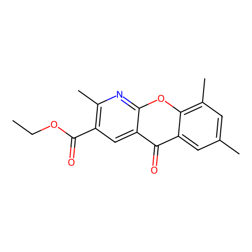 Ethyl 2,7,9-trimethyl-5-oxo-5H-[1]benzopyrano[2,3-b]pyridine-3-carboxylate structure