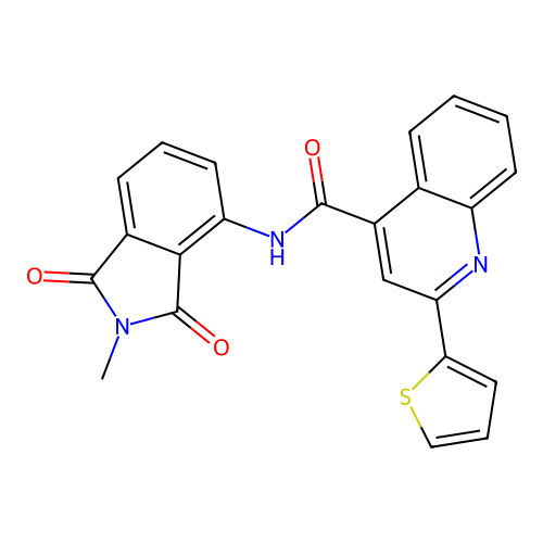 N-(2-methyl-1,3-dioxoisoindol-4-yl)-2-thiophen-2-ylquinoline-4-carboxamide structure