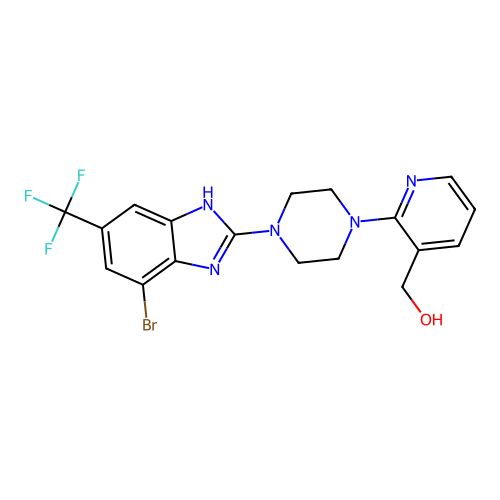 (2-{4-[7-Bromo-5-(trifluoromethyl)-1H-benzimidazol-2-yl]piperazin-1-yl}pyridin-3-yl)methanol structure