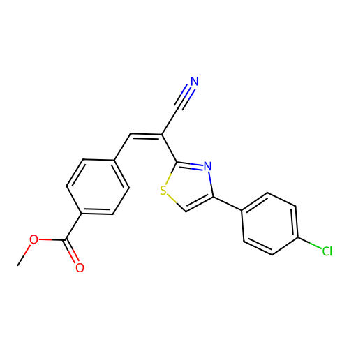 methyl 4-{(Z)-2-[4-(4-chlorophenyl)-1,3-thiazol-2-yl]-2-cyanoethenyl}benzoate structure