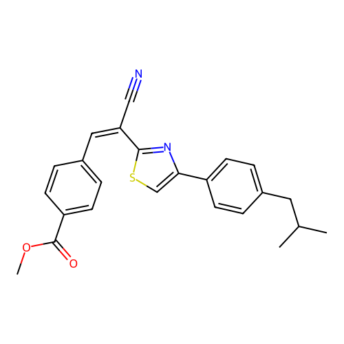 (Z)-methyl 4-(2-cyano-2-(4-(4-isobutylphenyl)thiazol-2-yl)vinyl)benzoate structure