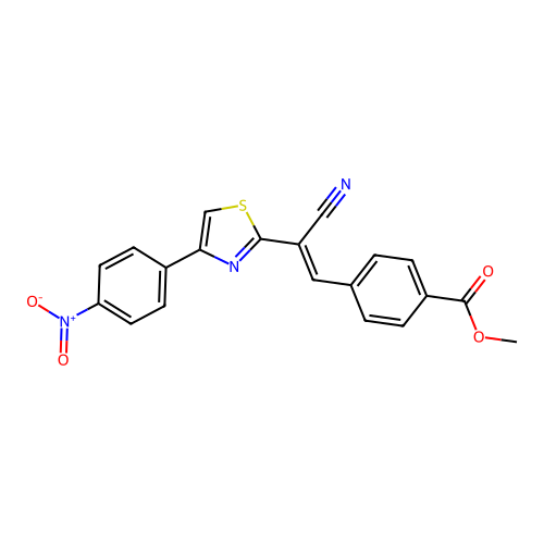 (E)-methyl 4-(2-cyano-2-(4-(4-nitrophenyl)thiazol-2-yl)vinyl)benzoate structure