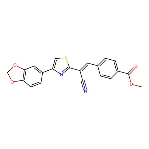 (E)-methyl 4-(2-(4-(benzo[d][1,3]dioxol-5-yl)thiazol-2-yl)-2-cyanovinyl)benzoate structure