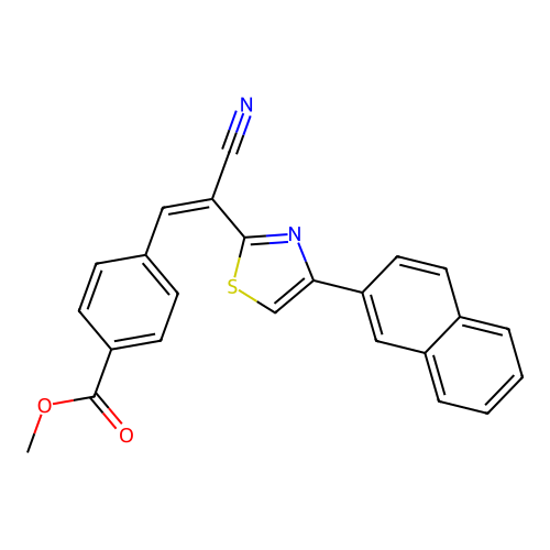 methyl 4-{(Z)-2-cyano-2-[4-(naphthalen-2-yl)-1,3-thiazol-2-yl]ethenyl}benzoate structure