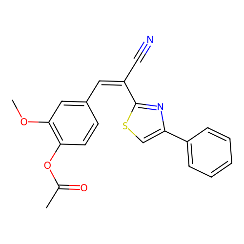4-[(Z)-2-cyano-2-(4-phenyl-1,3-thiazol-2-yl)ethenyl]-2-methoxyphenyl acetate structure