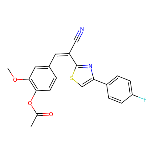 (Z)-4-(2-cyano-2-(4-(4-fluorophenyl)thiazol-2-yl)vinyl)-2-methoxyphenyl acetate structure