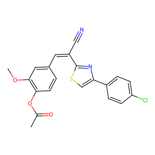 (Z)-4-(2-(4-(4-chlorophenyl)thiazol-2-yl)-2-cyanovinyl)-2-methoxyphenyl acetate structure