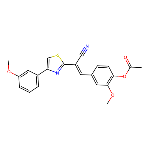 (E)-4-(2-cyano-2-(4-(3-methoxyphenyl)thiazol-2-yl)vinyl)-2-methoxyphenyl acetate structure