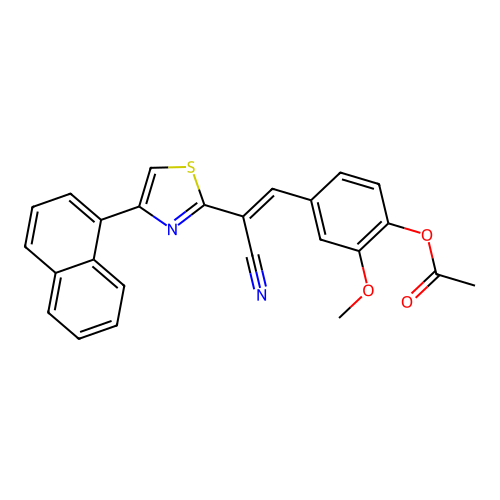 (E)-4-(2-cyano-2-(4-(naphthalen-1-yl)thiazol-2-yl)vinyl)-2-methoxyphenyl acetate structure