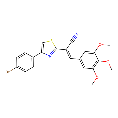 (E)-2-(4-(4-bromophenyl)thiazol-2-yl)-3-(3,4,5-trimethoxyphenyl)acrylonitrile structure