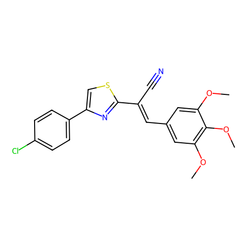(2E)-2-[4-(4-chlorophenyl)-1,3-thiazol-2-yl]-3-(3,4,5-trimethoxyphenyl)prop-2-enenitrile structure