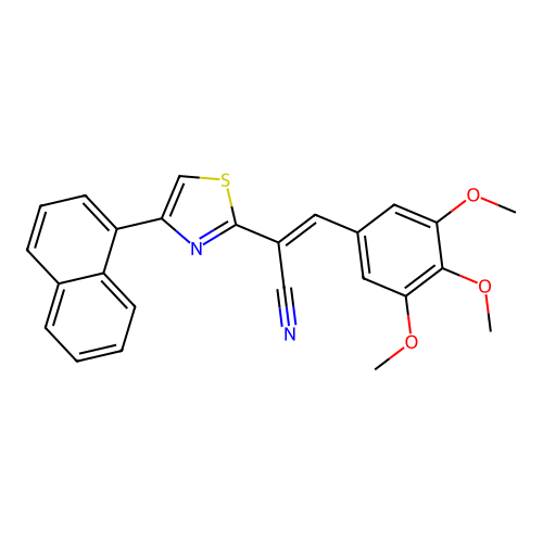 (E)-2-(4-(naphthalen-1-yl)thiazol-2-yl)-3-(3,4,5-trimethoxyphenyl)acrylonitrile structure