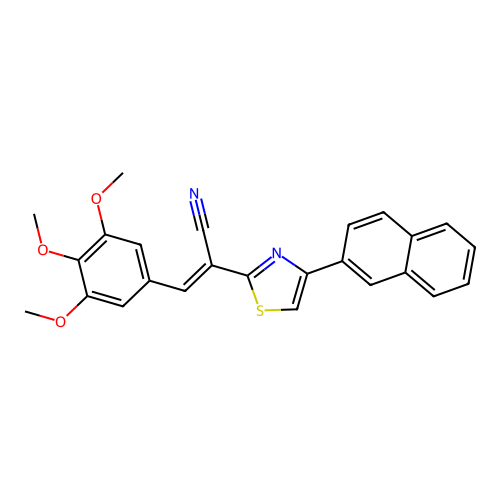 (E)-2-(4-(naphthalen-2-yl)thiazol-2-yl)-3-(3,4,5-trimethoxyphenyl)acrylonitrile structure